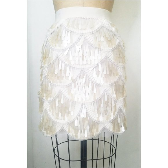 BCBG Max Azria Womens White Sequins Mini Skirt Snowflake NWT - Picture 13 of 13